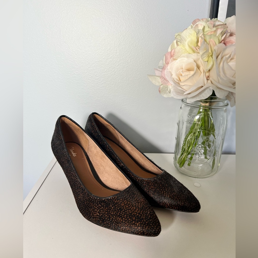 Clarks Artisan Leopard Calf Hair Kitten Heels